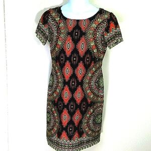 Riley Dress short sleeve Sheath bodycon neon stretch orange yellow black geometr